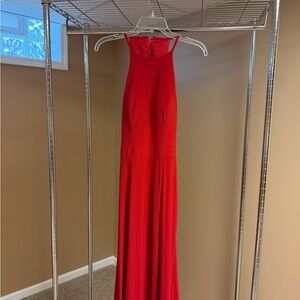 Sherri Hill Red Halter-Style Maxi Gown